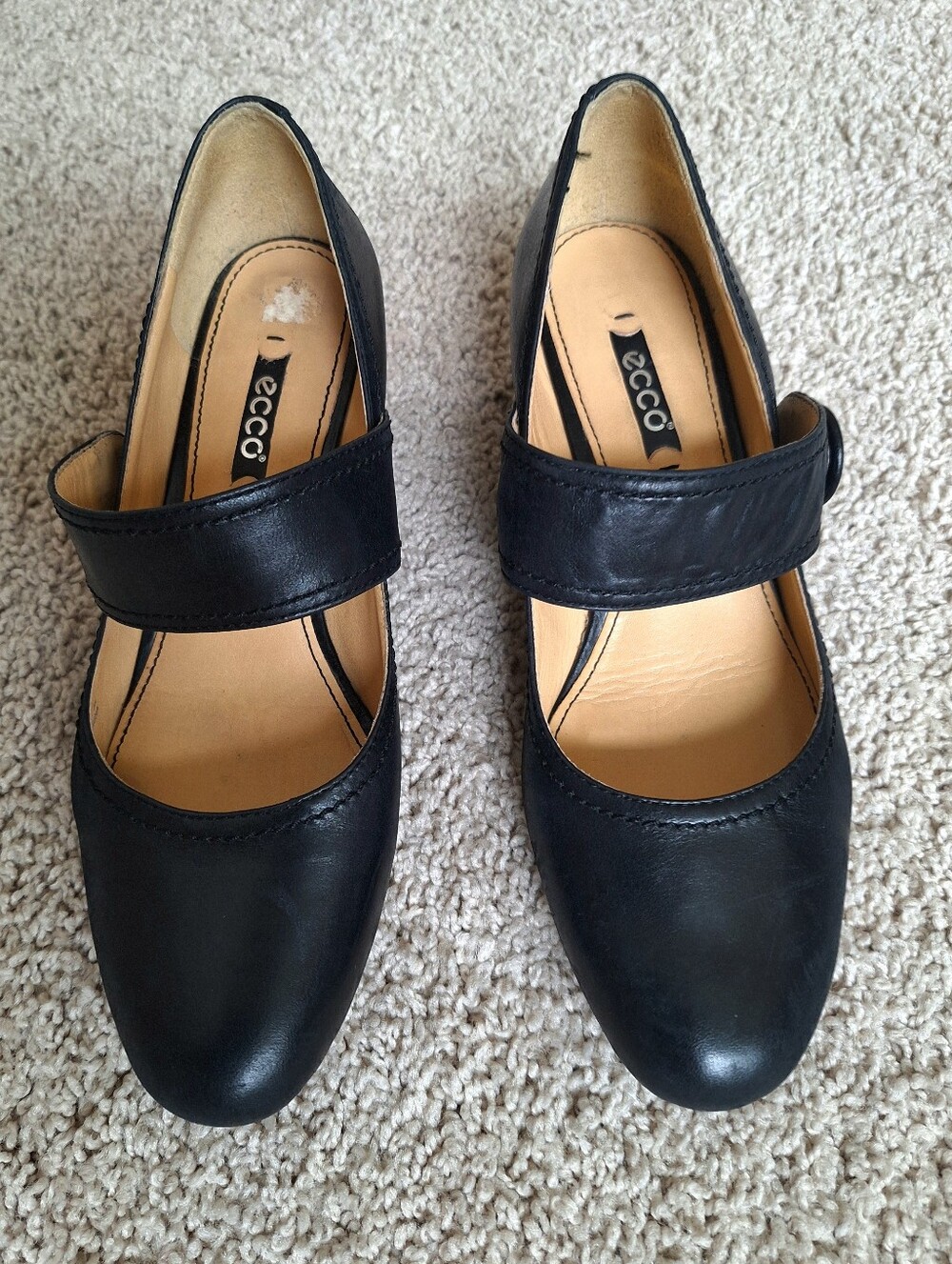 ECCO Black Leather Mary Janes Comfortable Wedge Pumps Heels Womens Size 7.5 38 - Picture 3 of 10